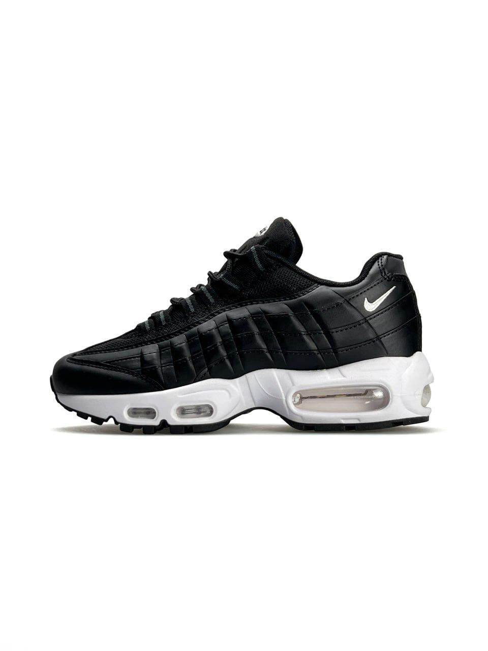 Жіночі кросівки шкіряні текстиль Nike Air Max 95 Black White, кеди жіночі Найк чорні 37