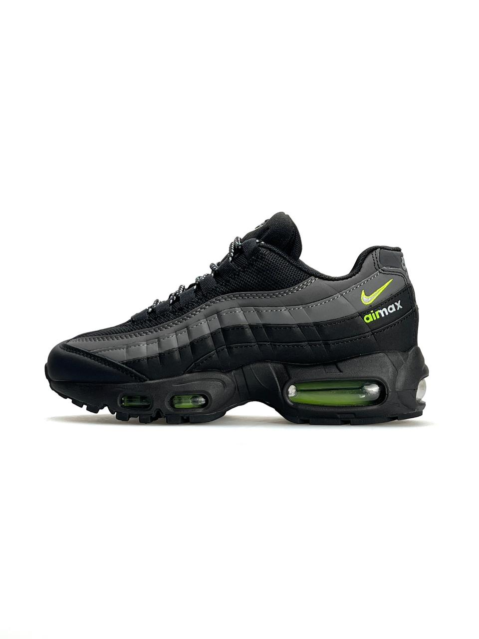 Жіночі кросівки шкіряні текстиль Nike Air Max 95 Black Grey, кеди жіночі Найк чорні 37