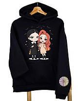 Худі «Wednesday» чибі-арт Венздей Аддамс і Енід Сінклер