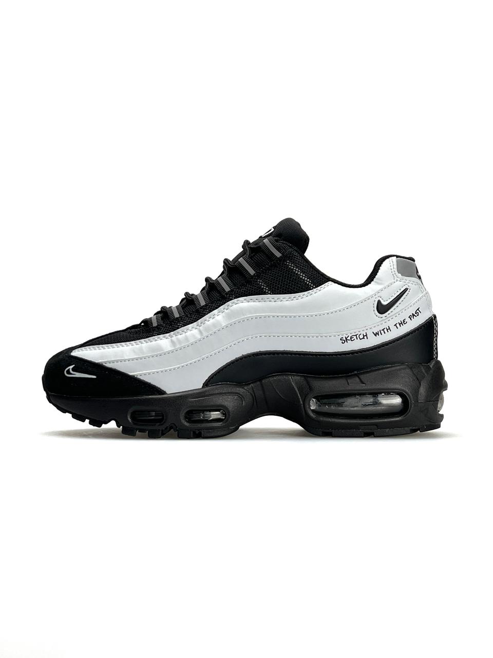 Чоловічі шкіряні текстиль кросівки Nike Air Max 95 Black White, кеди Найк чорні білі 41
