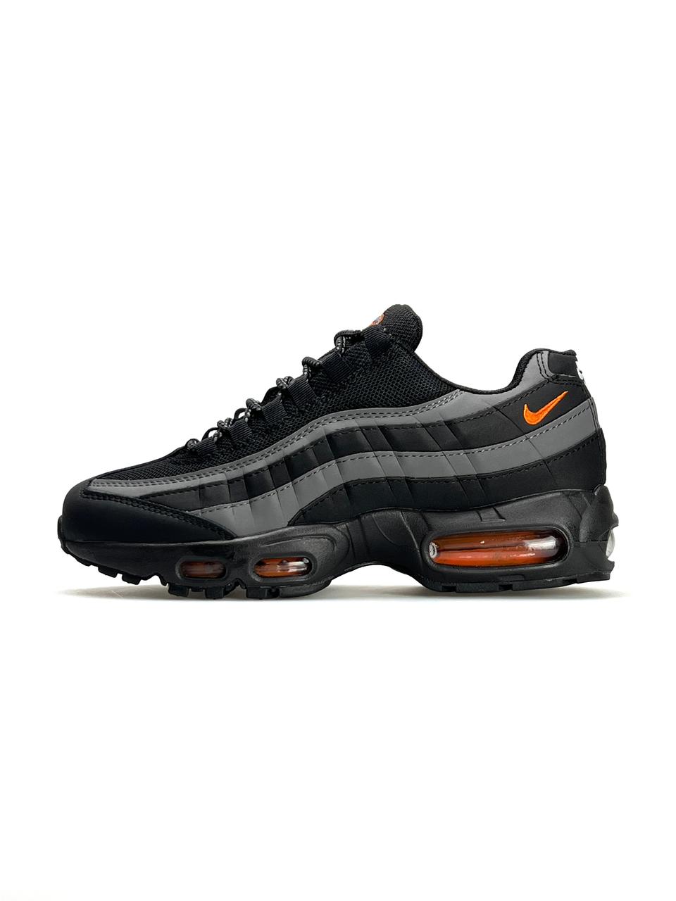 Чоловічі шкіряні текстиль кросівки Nike Air Max 95 Black Grey Orange, кеди Найк чорні 41
