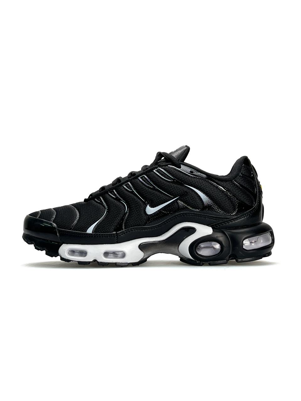 Чоловічі шкіряні текстиль кросівки Nike Air Max Tn Plus Black White, кеди Найк шкіра текстиль 41