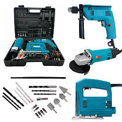 Набір електроінструментів 3в1 (дриль, болгарка, лобзик), в кейсі / Комплект електро інструменту для дому