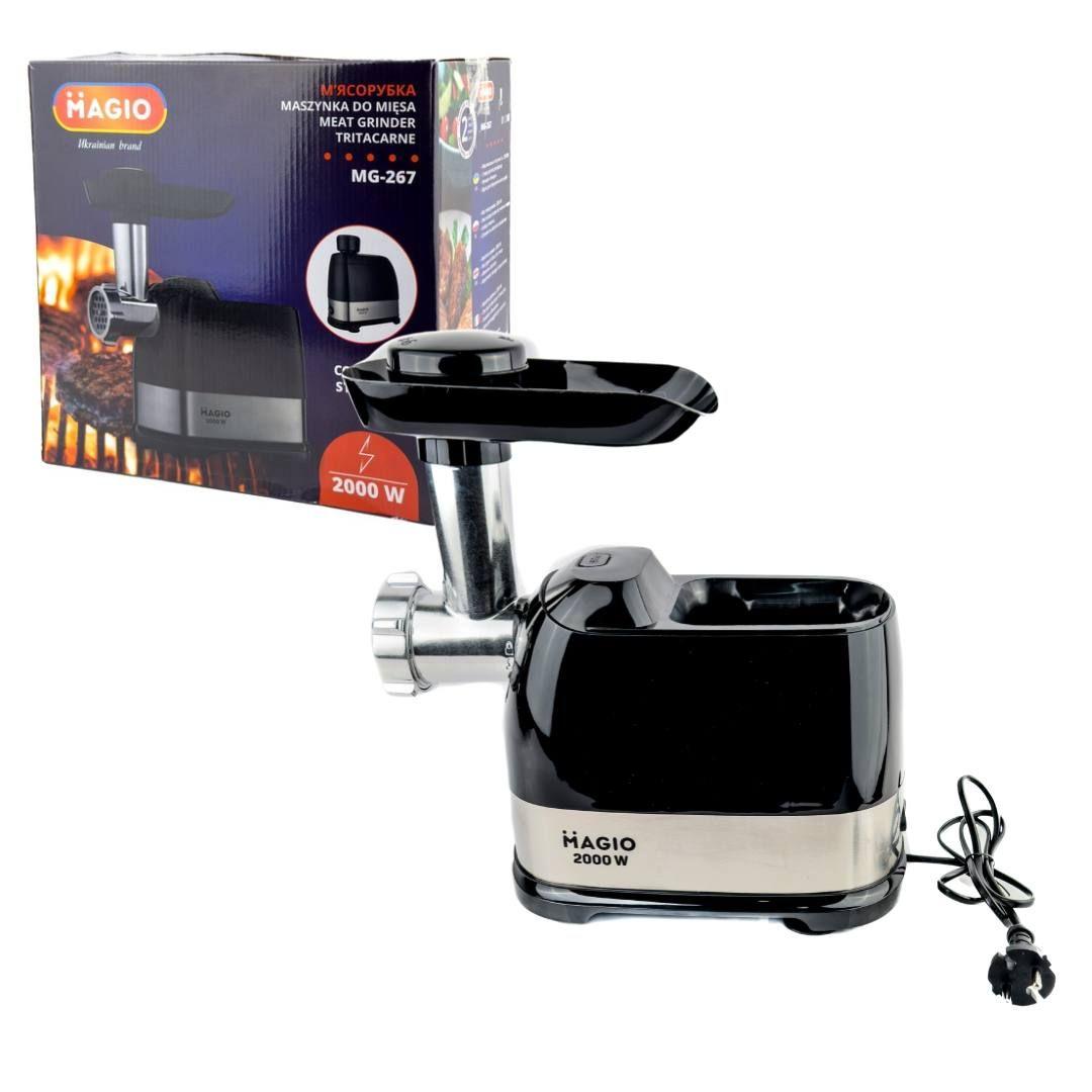 М'ясорубка електрична MAGIO МG-267 2000 Вт чорний зі сріблястим, фото 1