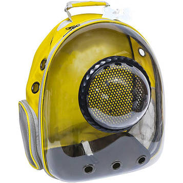 Рюкзак переноска для котів і собак з вікном огляду невеликого розміру 42*35*22 см жовтий