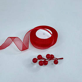 Стрічка - органза ✿ , 2 см, червона, 46 м - рулон