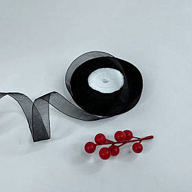 Стрічка - органза ✿✿ , 2 см, чорна, 46 м - рулон