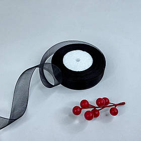 Стрічка - органза ✿✿ , 2,5 см, чорна, 46 м - рулон