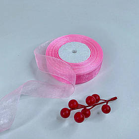 Стрічка - органза ✿ , 2,5 см, світло-рожева, 46 м - рулон