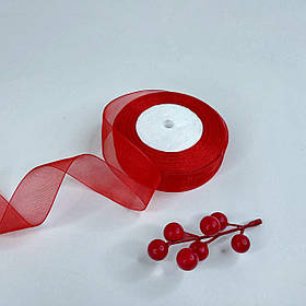 Стрічка - органза ✿ , 2,5 см, червона, 46 м - рулон