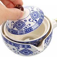 Дорожній набір для чайної церемонії керамічний Blue + White, фото 7
