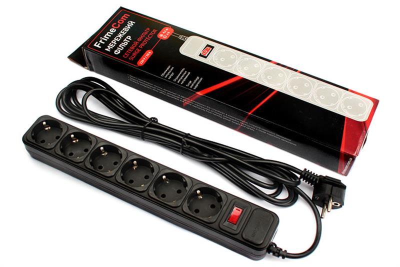 Мережевий фільтр FrimeCom (FC-B4006W 3 B) 6 розеток, 3 м, чорний, фото 1