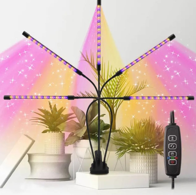 Лампа з гнучкою ножною для домашніх рослин світлодіодна з таймером 5 ламп, фото 1