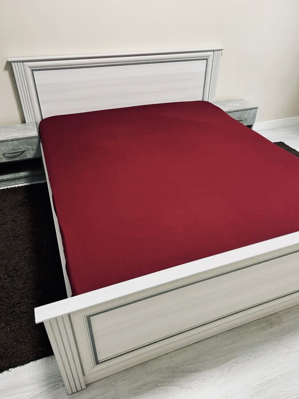 Простирадло на резинці двоспальне "Однотон. Бордо" | Бязь 180х200 см, фото 1