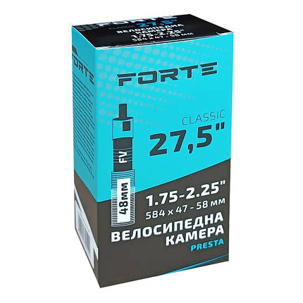 Велокамера FORTE Classic 27.5" х 1.75-2.25 FV (Presta) 48 мм (50шт./ящ.), фото 1