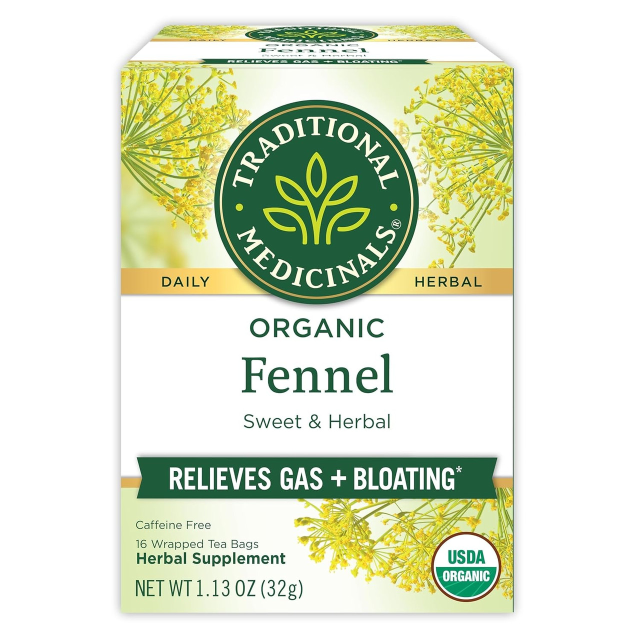 Traditional Medicinals, Фенхель органічний чай, без кофеїну, 16 пакетиків, 32 грам