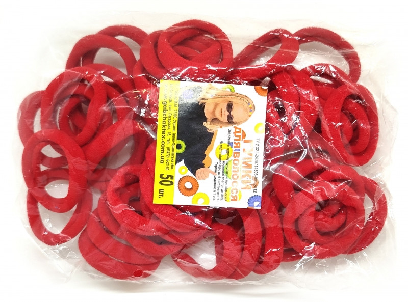 Гумки для волосся безшовні червоні 50 шт., фото 1