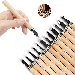 Набір фігурних різців по дереву 12шт / Набір стамесок для різьблення по дереву KSJ-12