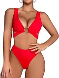 Червоний жіночий ліф купальник з вкладишами на зав'язці спереду з кільцем, фото 3