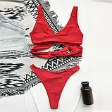 Червоний жіночий ліф купальник з вкладишами на зав'язці спереду з кільцем, фото 2