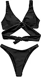 Чорний роздільний купальник трусики та ліф топ на зав'язках, фото 2