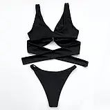 Чорний роздільний купальник трусики та ліф топ на зав'язках, фото 3