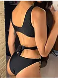 Чорний роздільний купальник трусики та ліф топ на зав'язках, фото 4