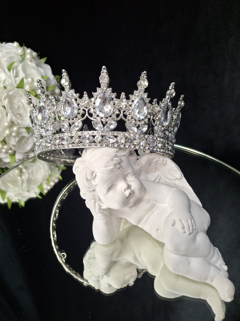 Корона з камінням Swarovski Срібло 12.5 см Корона на голову з інкрустацією Весільна тіара для зачіски, фото 1