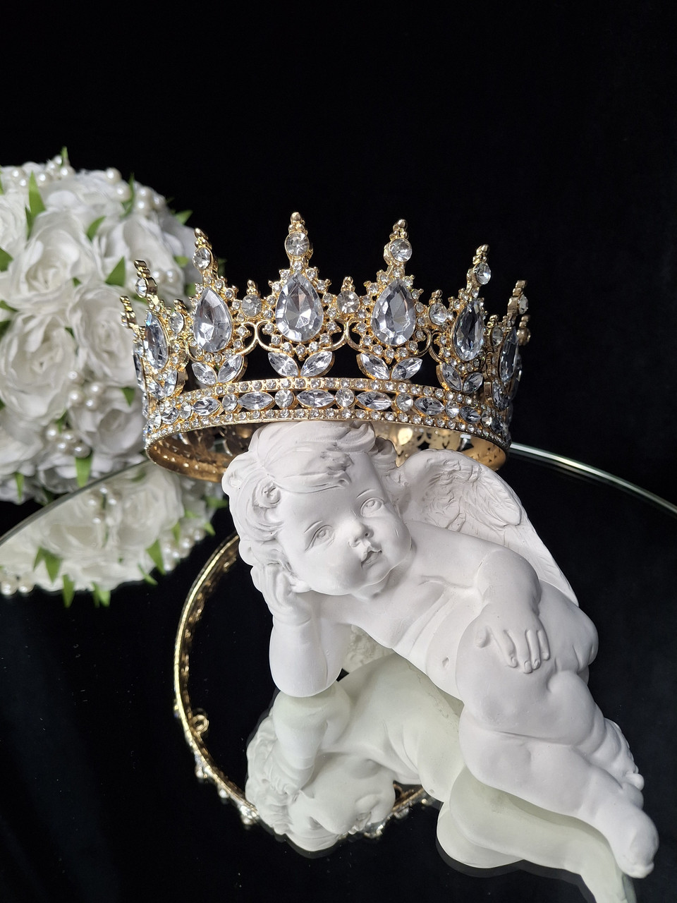 Корона з камінням Swarovski Золотий 12.5 см Жіноча корона для урочистості Декоративна корона аксесуар