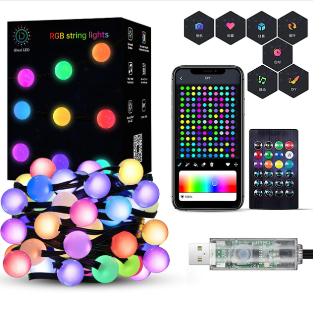 Світлодіодна музична гірлянда RGB кольорові матові кульки 100 LED, лід гірлянда
