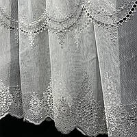 Готовий тюль на тасьмі 300на270см Тканина бамбук із вишивкою Колір білий