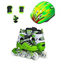 Розсувні ролики + захист + шолом Scale Sport. Салатовий колір. Розміри 29-33 / 34-38 / 38-41