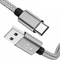 Кабель для заряджання та передачі даних BR10 USB Type-A to USB Type-C USB2.0 1 м для планшетів, смартфонів Сріблястий