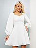 Молодіжне коктейльне коротке плаття з довгим рукавом, молочно-біле, фото 2