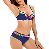 Пляжний роздільний купальник синього кольору з кольоровими вставками, фото 4