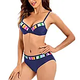 Пляжний роздільний купальник синього кольору з кольоровими вставками, фото 5