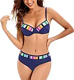 Пляжний роздільний купальник синього кольору з кольоровими вставками, фото 6
