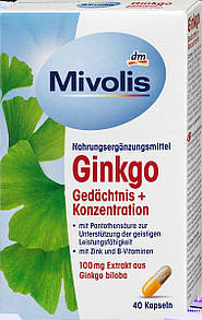 Вітаміни Міволіс Гінкго білоба - Пам'ять + Концентрація Mivolis Ginkgo biloba, 40 St.