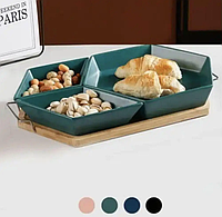 Менажниця на дерев'яній підставці 4 предмети в наборі Менажниця для подачі страв 38*21.5см