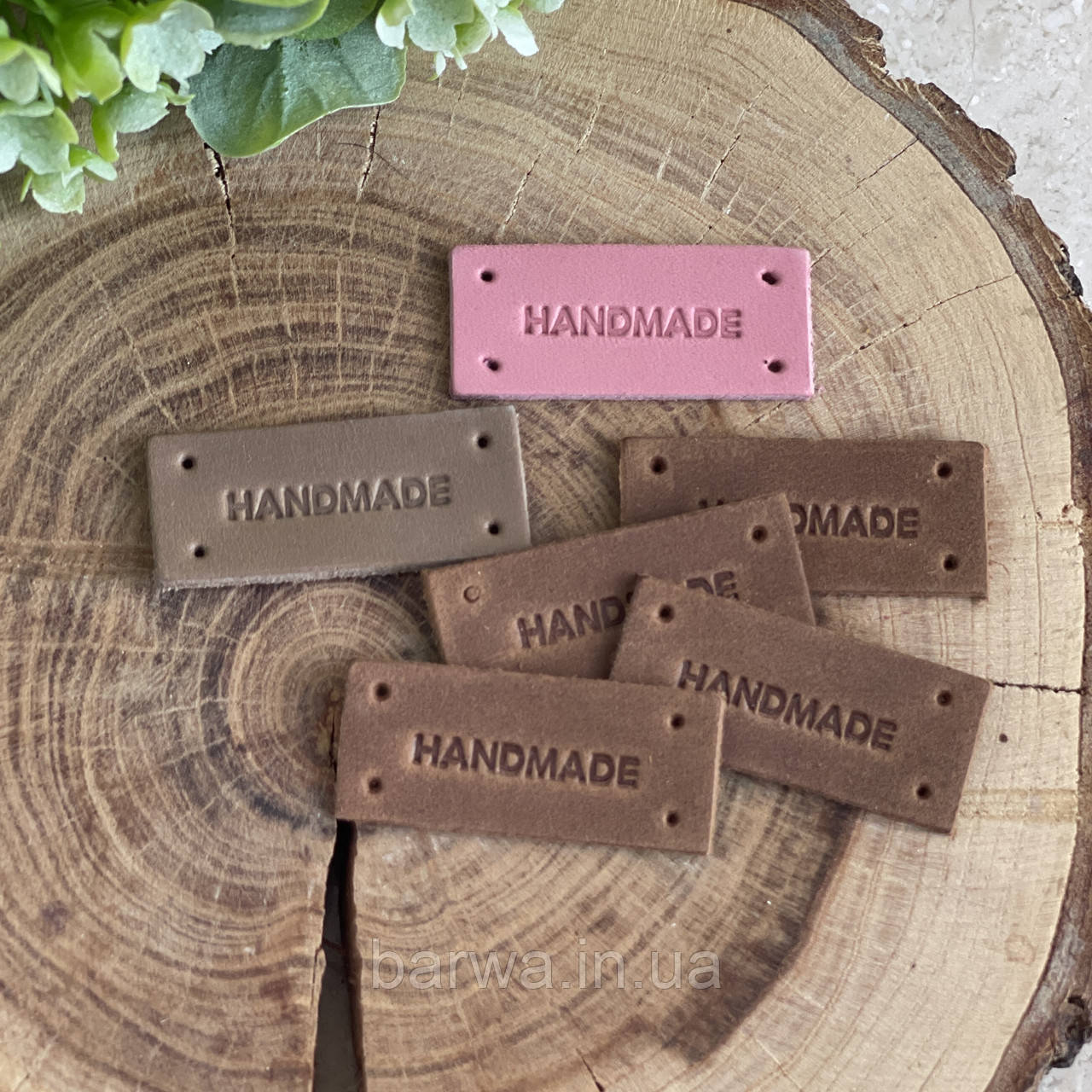 Шкіряна бірка пришивна з тисненням  HANDMADE 3,5х1,5 см