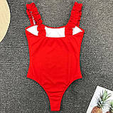 Сексуальний жіночий купальник червоного кольору з рюшами на бретельках, фото 3