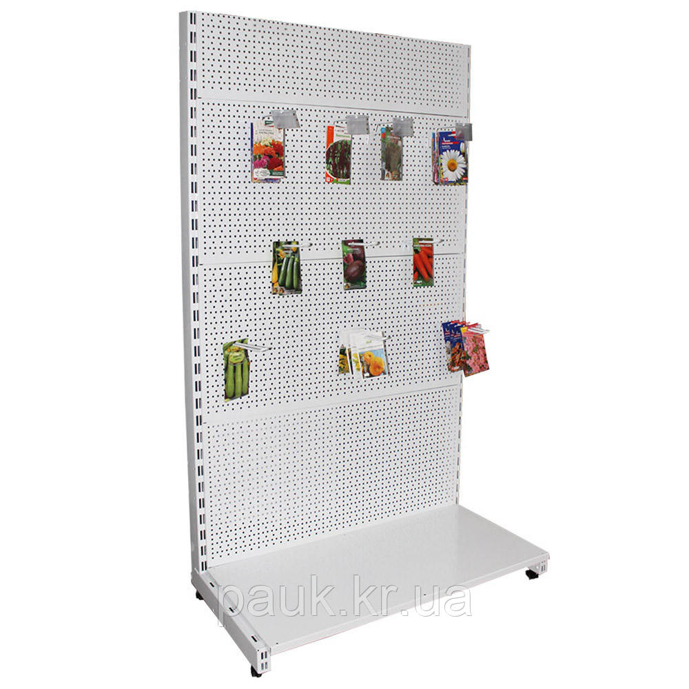 Стелаж для насіння 1600*950 мм, приставний металевий торговий стелаж, стелаж з перфорованими панелями пристінний Рістел, фото 1