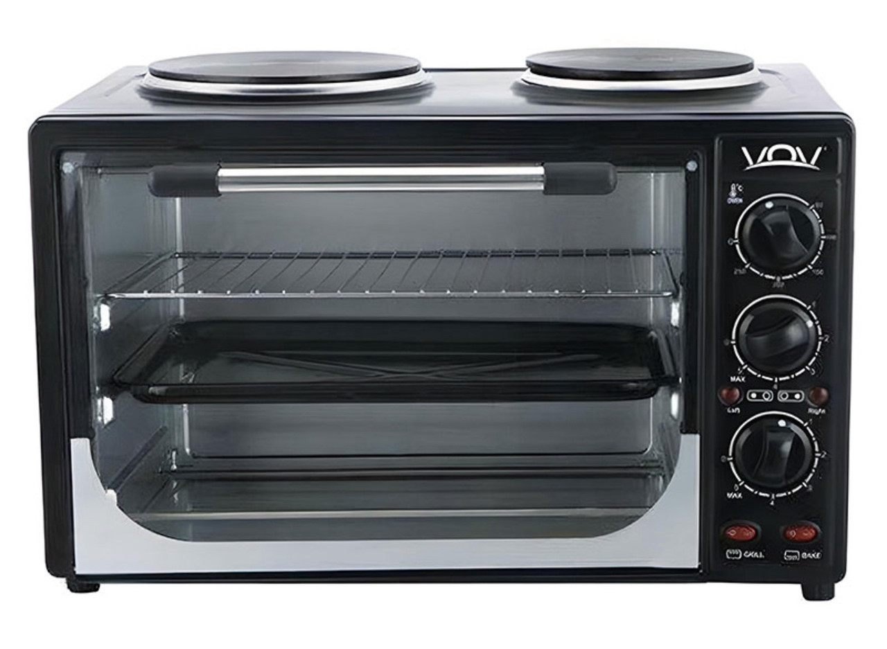 Електро-духовка міні піч 30л,з 2 конфорками VOV VEOHP-30L,нержавіюча сталь, фото 1