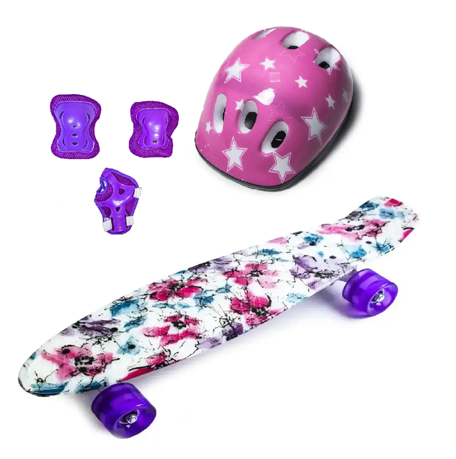 Набір скейтБорд Penny Board. Маки + захист + шолом. Колеса під час катання світяться Набір скейтБорд Penny Board. Маки + захист + шолом. Колеса під час катання світяться