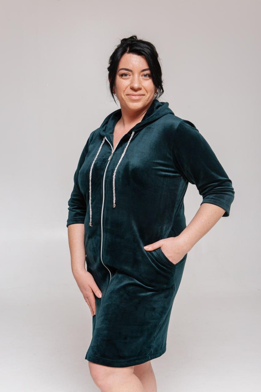 Халат ВЕЛЮРОВИЙ жіночий на молнії р.48-58 СМАРАГД 216-13, фото 1