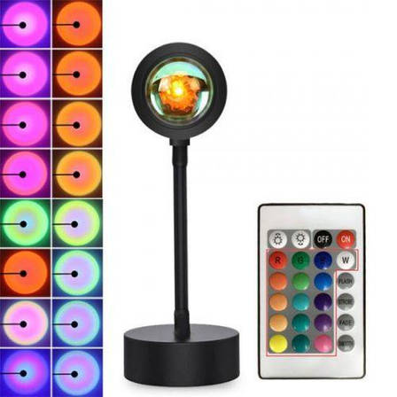 Проекційна лампа Sunset Lamp RGB 16 кольорів з пультом, кольорова, фото 1