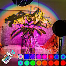 Проекційна лампа Sunset Lamp RGB 16 кольорів з пультом, кольорова, фото 6