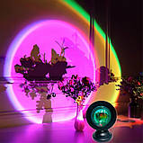 Проекційний міні світильник Sunset Lamp з пультом USB проектор атмосферна RGB лампа різнокольорова, фото 3