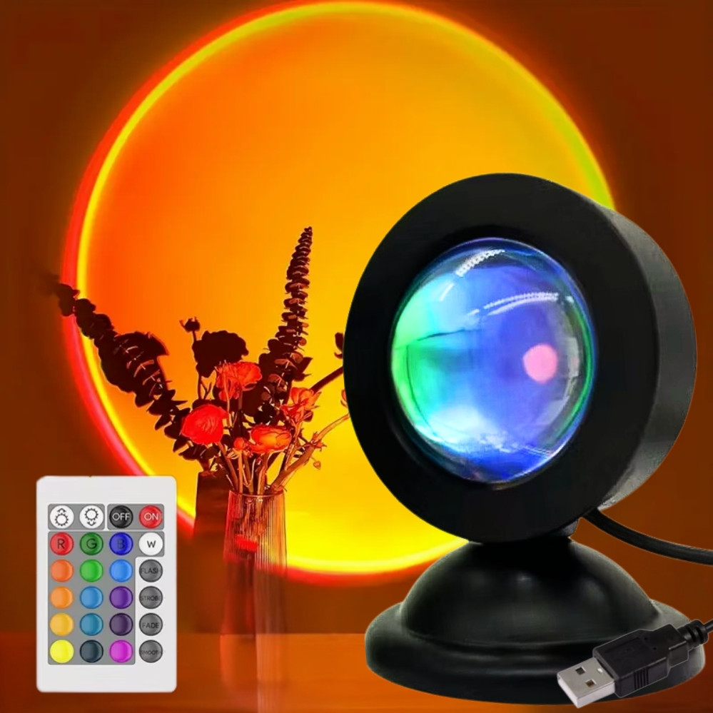 Проекційний міні світильник Sunset Lamp з пультом USB проектор атмосферна RGB лампа різнокольорова