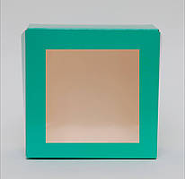 Упаковка для тістечок бірюзова 130*130*60 з вікном